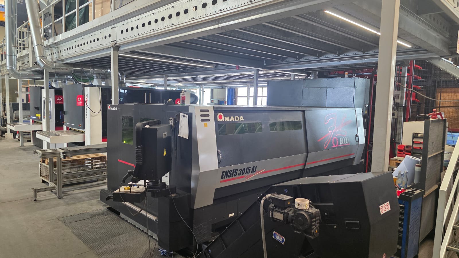 Amada ENSIS 3015 AJ 9kw Fibre Laser with AS LUL (Stk 2087) / JTES Amada Machine Specialists Amada Ensis 3015 AJ 9kw Fibre Laser with AS LUL tower stk 2087 A